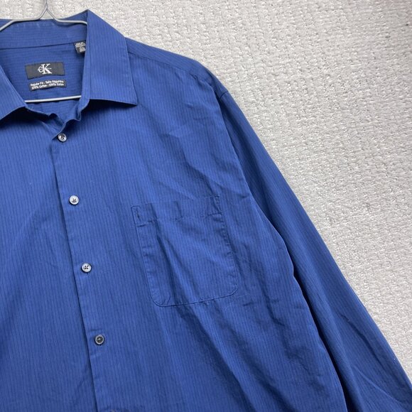 Calvin Klein Shirt Mens 17 1/2 Blue Plaid Regular Preppy Dress Shirt long sleeve - Picture 4 of 15